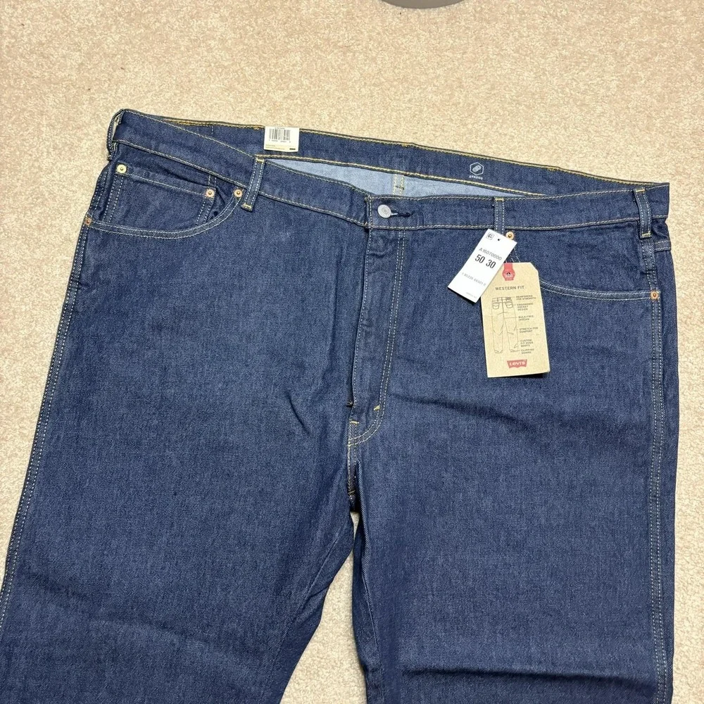 Levis Western Fit Jeans NWT Mens 50x30 Dark Blue Regular Straight Denim Big Tall